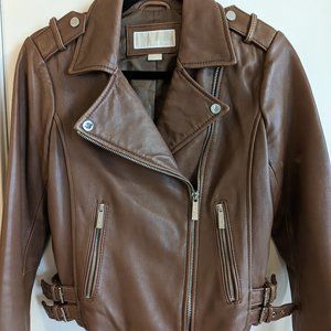 Michael Kors Brown Leather Jacket Sz Small